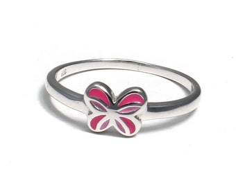 Kinderring Schmetterling rosa, 925 Sterling Silber, Kinder Ring zart pink, Kinderschmuck nickelfrei süß, Mädchen Geburtstag Geschenk für sie