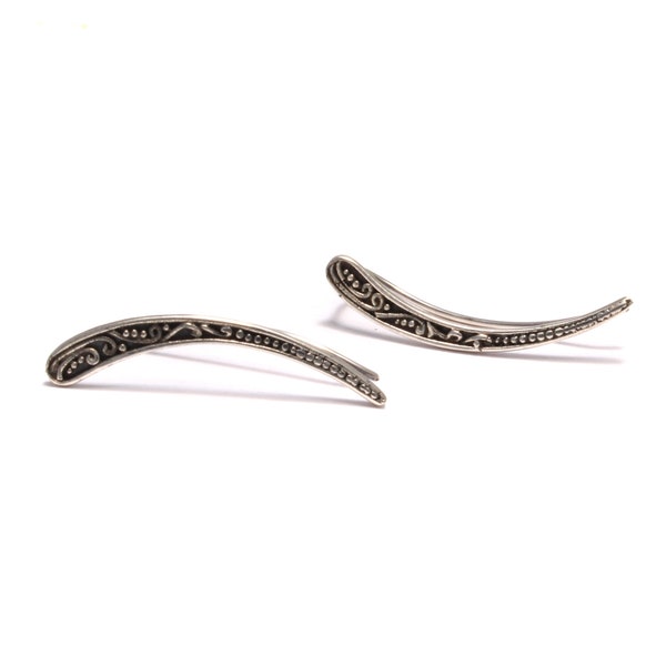 Delicate Ear Crawlers with ornaments made of genuine 925 sterling silver, ear climber, ear jacket, ear cuff