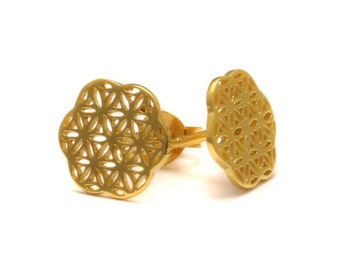 Gold-plated flower of life ear studs, flower of life ear studs, 925 sterling silver, genuine silver nickel-free, flower of life jewelry