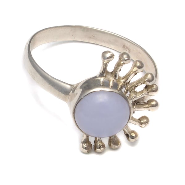 Calcedon Ring Boho Chic, 925 Sterling Silber, Bohemian Edelsteinring blau, Silberring Frauen Geschenk, Edelstein Schmuck