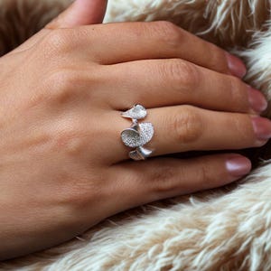 Bague Ginkgo en argent sterling 925, bague de déclaration avec symbole de feuilles de ginkgo, bague de bijoux nature, idée cadeau, grande bague en argent