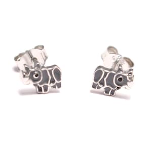 Rhino stud earrings 925 sterling silver, rhino children jewelry, rhino children jewelry silver, zoo earrings colorful, animal silver studs