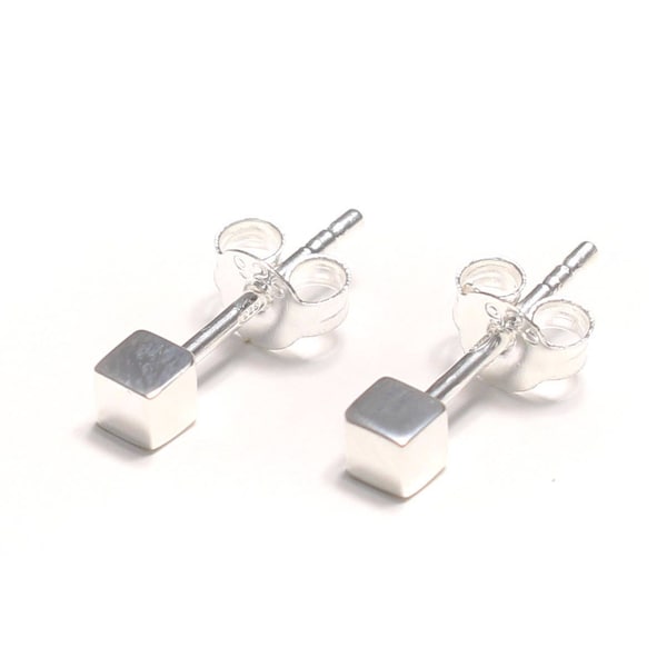 Mini Würfel Ohrstecker, 925 Sterling Silber, minimal cube Ohrring, Ohrschmuck klein geometrisch, unisex Ohr Schmuck einfach