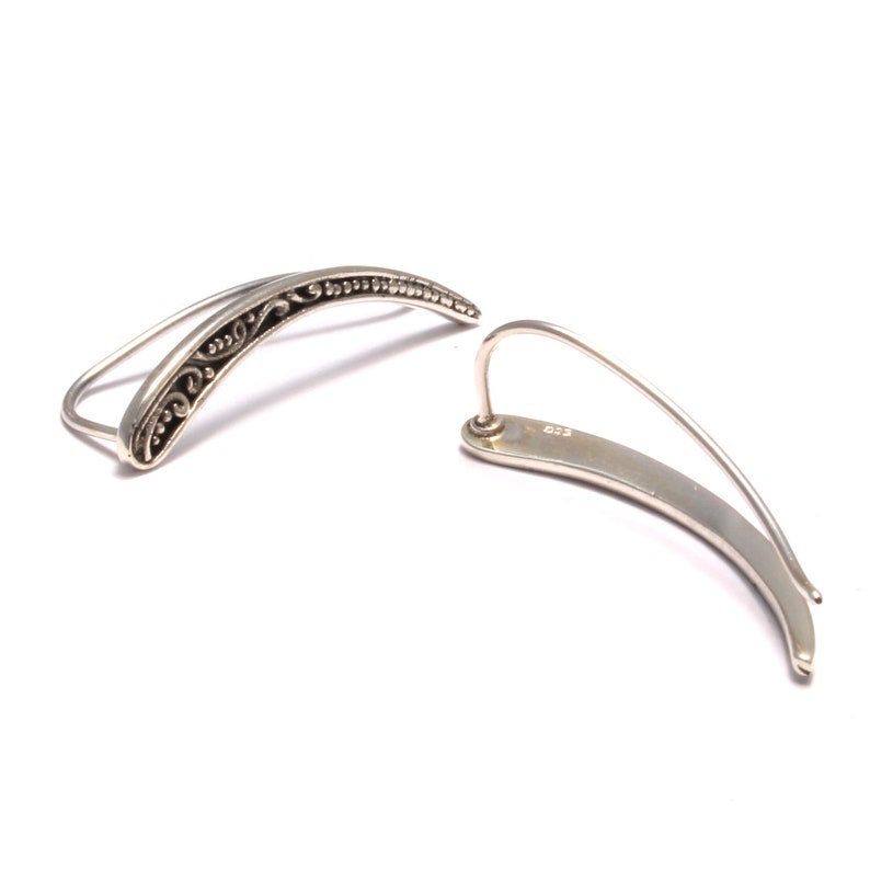Delicate Ear Crawlers with ornaments made of genuine 925 sterling silver, ear climber, ear jacket, ear cuff image 2