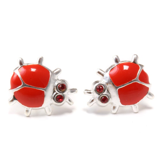 Sterling Silver Red Enamel Ladybug Children's Post Earrings Sterling Silver Red Enamel Ladybug Children's Post Earrings