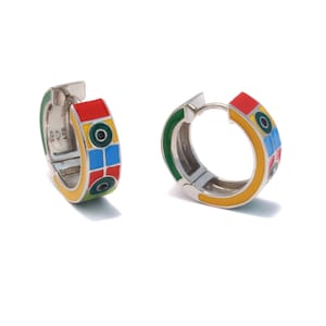 Colorful hoop earrings silver enamel Colored hinged hoop earrings made of 925 sterling silver rhodium-plated ladies earring colorful jewelry