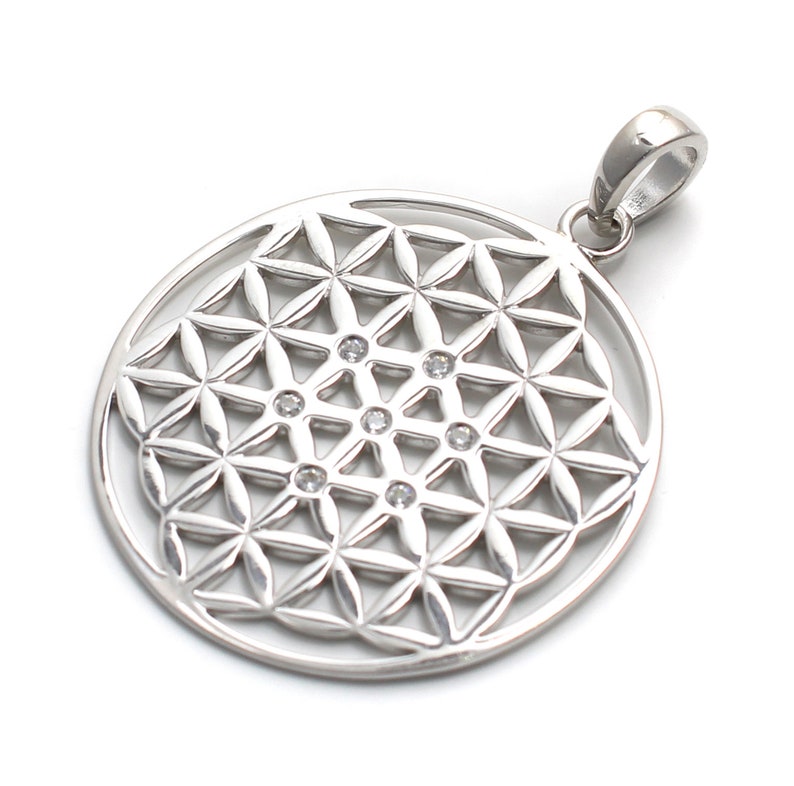 Flower of life pendant large, 925 sterling silver, ladies silver pendant, silver pendant zirconia, talisman symbol jewelry, flower of life zdjęcie 1