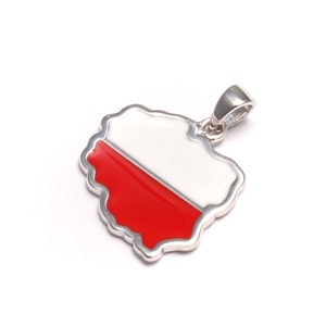 Poolse kettinghanger van 925 zilver Geëmailleerde Poolse hanger voor dames en heren Waaiersieraden Zilveren hanger Poolse vlag sieraden