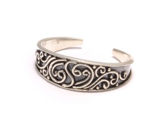 Damen Zehenring verschnörkelt, 925 Sterling Silber, Zehen Ring offen anpassbar, Midi Band verstellbar, Fuß Schmuck zierlich, boho Ornament