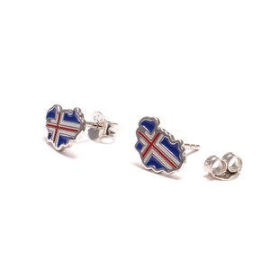 Iceland island stud earrings, 925 sterling silver, flag earrings small, nickel-free earrings, map jewelry, gift for him and her image 2