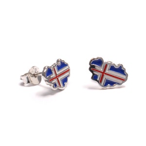 Iceland island stud earrings, 925 sterling silver, flag earrings small, nickel-free earrings, map jewelry, gift for him and her image 4