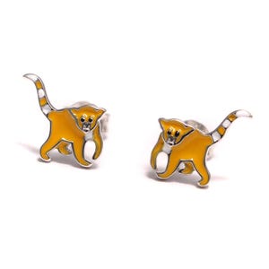 Lemur stud earrings 925 sterling silver enamel earrings rhodium-plated animal motif stud earrings for women & children Cute lemur earrings