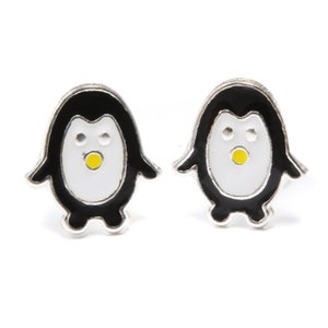 Cute penguin children's ear studs 925 sterling silver, penguin ear studs, 925 ear studs, kawaii plug, kawaii earring, earring sterling image 1