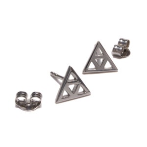 Geek gaming stud earrings, 925 sterling silver, Zelda Triforce inspired, nerd triangle earring, yellow gold plated unisex, stud geometric