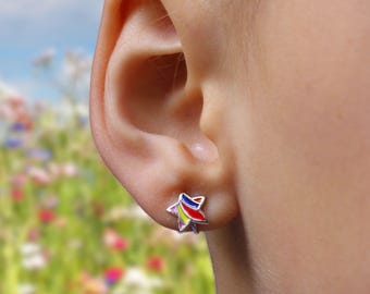 Children's ear clips rainbow star children's jewelry 925 silver earrings without ear holes nickel-free silver girls jewelry first earrings