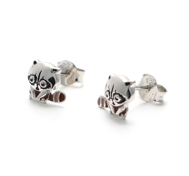 Raccoon Stud Earrings Made of Real 925 Sterling Silver - Etsy