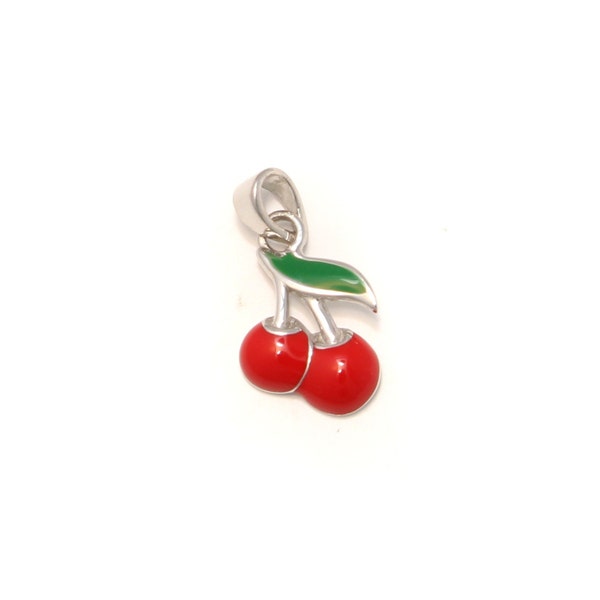 Pendentif cerise en argent sterling 925, pendentif chaîne de fruits rouge, pendentif chaîne kawaii petit, bijoux rockabilly cerise, fruit en émail