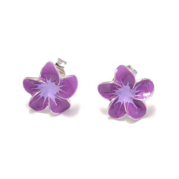 Hawaii Blumen Ohrstecker aus Sterling Silber und Emaille