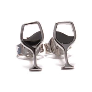 Boucles d&#39;oreilles à tige pour amateurs de vin, boucles d&#39;oreilles en verre à vin, argent sterling 925, cadeau pour petite amie, argent véritable, recyclé, durable, bijoux de plaisir du vin