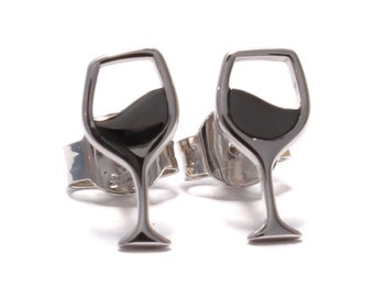 Wine Lover Studs Boucles d'oreilles en verre de vin en argent sterling 925 Cadeau pour petite amie Argent véritable recyclé Durable Vino Plaisir Bijoux