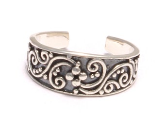 Blumen Muster Zehenring, Zehen Ring keltisch, 925 Sterling Silber, Fuß Schmuck offen anpassbar, boho Hippie Festival, Sommer Urlaub zart süß