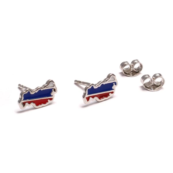 kleine Russland Fahne Ohrstecker, 925 Sterling Silber, Silber Ohrstecker Flagge, Land Umriss patriotisch, Fussball Mann Ohrstecker russisch