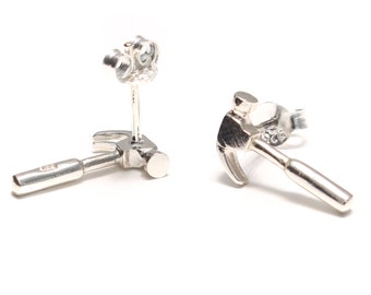 Hammer stud earrings 925 sterling silver, man earring, men stud earrings,tool plug, men's earring, hammer ear stud