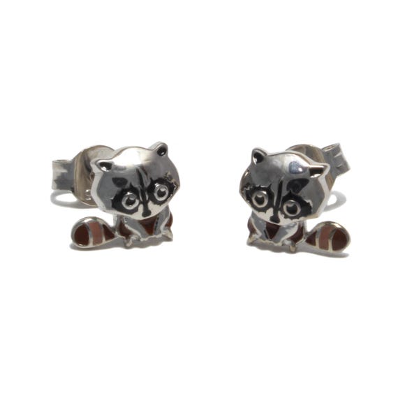 Piccoli orecchini a forma di procione, piccoli orecchini a forma di animale in argento sterling per bambini, regalo per la fidanzata, regalo di San Valentino - Italia