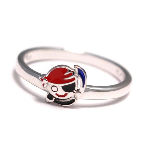 Pirat Kinder Ring bunt, Kinderring 925 Sterling Silber, Junge Schmuck Piraten Säbel, Seeräuber Meer Silberring,  Piratenkostüm Kinderschmuck