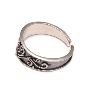 Patterned round open-toe ring in real 925 sterling silver image 2
