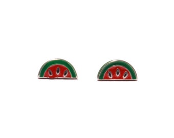 Sterling Silver Watermelon CZ Stud Earrings - 925 Silver, 5 Fun Styles (Heart, Round, Oval, Square)