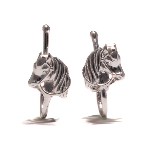 Silver children ear clips horse lovers 925 sterling silver recycled genuine silver children's jewelry nickel-free girls jewelry gift riding