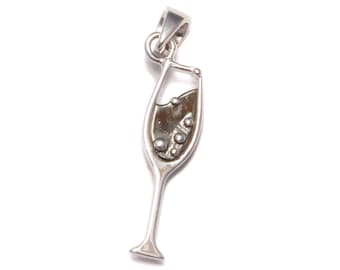 Pendentif en verre de champagne 925 en argent sterling Collier en verre de champagne Pendentif en argent véritable recyclé Bijoux de fête Mariage Cadeau de mariée Souvenir