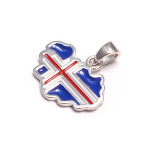 Collier pendentif Islande en argent 925 Pendentif Islande émaillé pour femmes et hommes Bijoux éventail Pendentif en argent Bijoux drapeau islandais