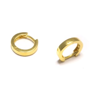 Yellow gold plated hoop earrings, 925 sterling silver, round genuine silver earrings, genuine yellow gold jewelry, small hoop earrings