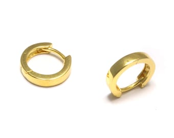 Yellow gold plated hoop earrings, 925 sterling silver, round genuine silver earrings, genuine yellow gold jewelry, small hoop earrings