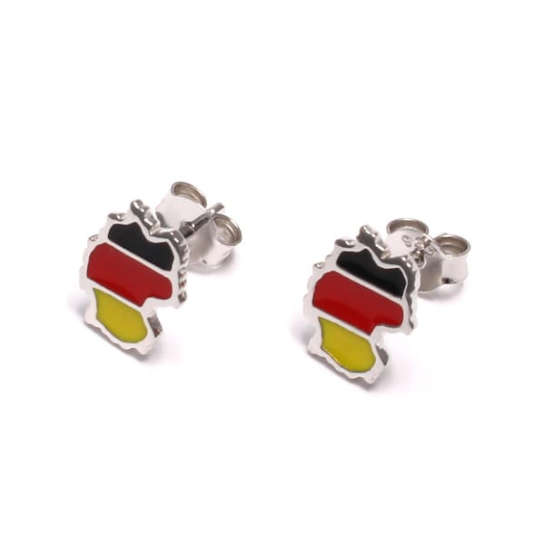 Football World Cup stud earrings in 925 Sterling silver: Germany, earstud flag, ear stud flag, country outline earrings, Germany ear studs