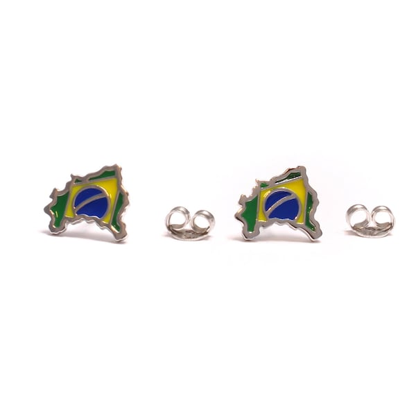 Fussball WM Ohrstecker aus 925 Sterling Silber: Brasilien