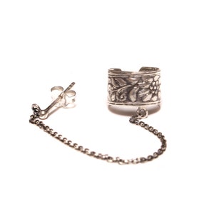 Blumen Ohrmanschette, Ohrklemme mit Stecker aus 925 Silber, flower silver earring silver, fake piercing, fake plug, clip on earrings silver