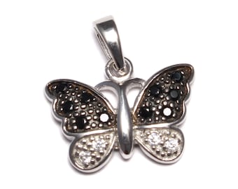 Mini Schmetterling Ketten Anhänger 925 Sterling Silber Frauen Schmuck echt Silber schwarz weiß Accessoire Zirkonia Kettenanhänger zart klein