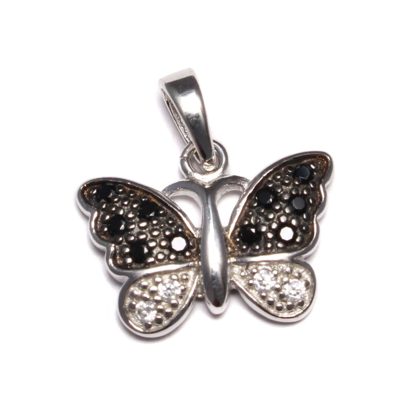 Mini Schmetterling Ketten Anhänger 925 Sterling Silber Frauen Schmuck echt Silber schwarz weiß Accessoire Zirkonia Kettenanhänger zart klein Bild 1