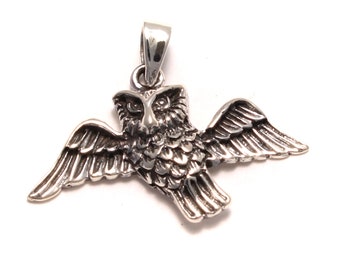 pendant flying owl 925 sterling silver, owl pendant, pendant owl, elegant pendant, pendant 925, pendentif enfant, eagle owl pendant