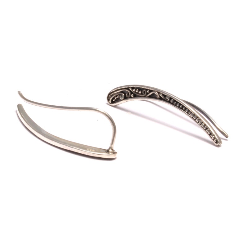 Delicate Ear Crawlers with ornaments made of genuine 925 sterling silver, ear climber, ear jacket, ear cuff image 5