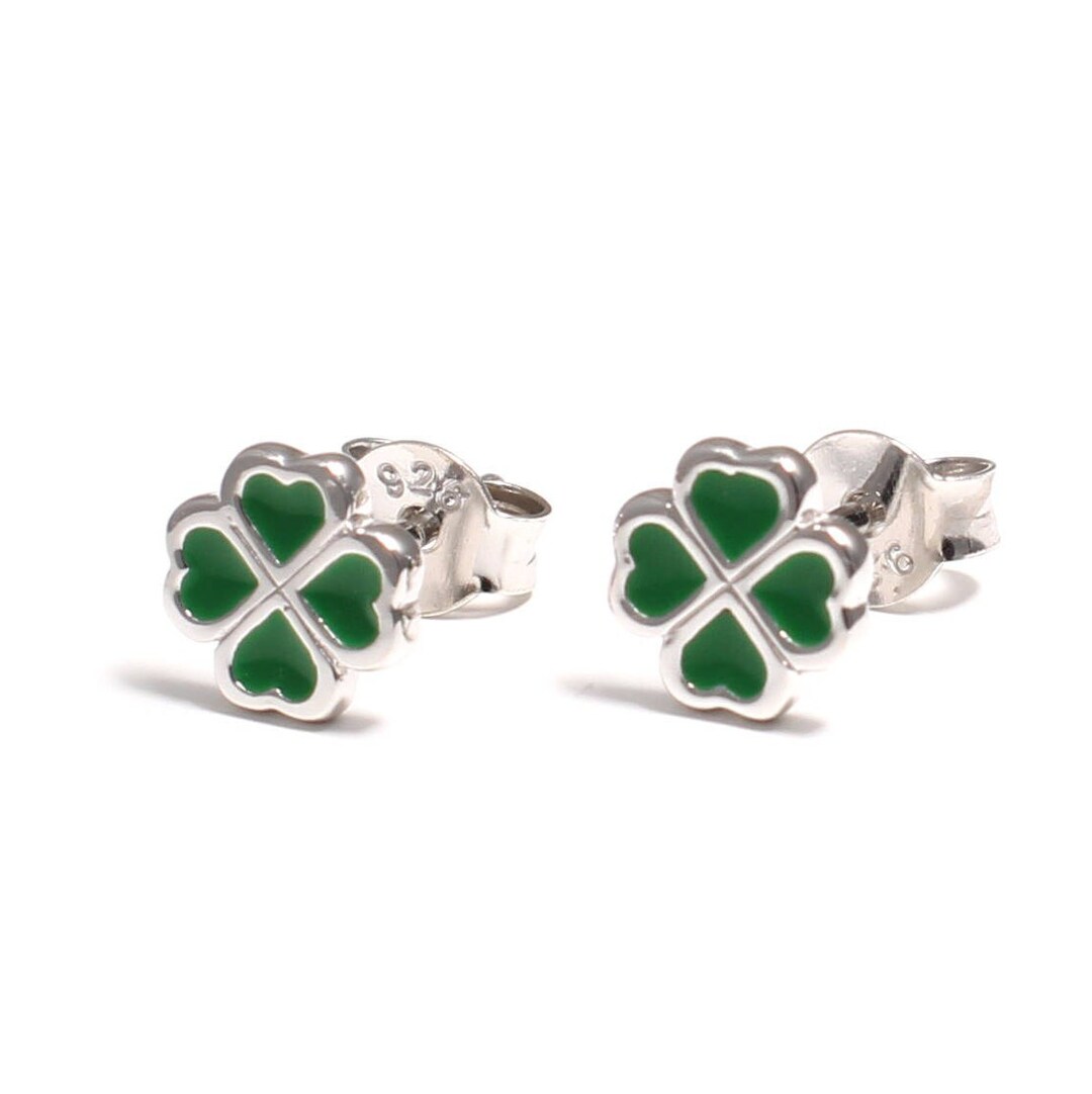 925 Sterling Silver CZ Four Leaf Clover Stud Earrings main image 1