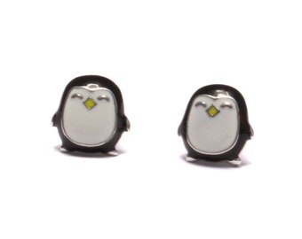 Black and white penguin children's earrings as enamel stud earrings in 925 sterling silver