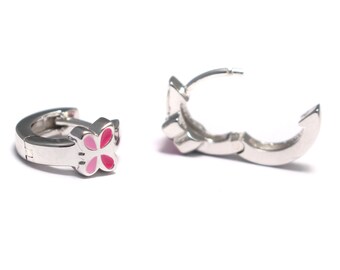 Children's hoop earrings butterfly 925 sterling silver, children's earrings pink pink, rhodium-plated hinged hoop earrings kids jewelry