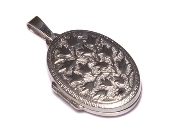 925 Sterling Silber Medaillon mit Blumenranken Muster, Medallion aufklappbar, Medaillonkette Foto, photo memory pendant, Kondolenz Geschenk