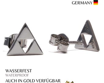 Geek gaming ear studs recycled 925 sterling silver Zelda Triforce inspired nerd triangle earring silver yellow gold plated unisex studs