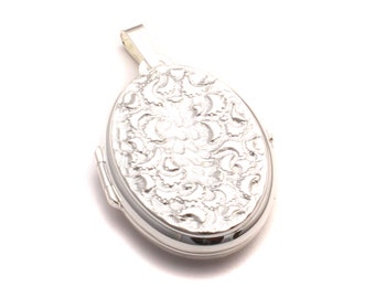 Ovales Medaillon echt Silber mit Mond Krater Ornament, 925 Foto Medaillon für 2 Bilder, Talisman Anhänger Andenken, Freundschaft Schmuck