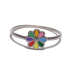 Silver ring with colorful flower Children's jewelry made of nickel-free 925 sterling silver Motif ring for women Flower ring for children